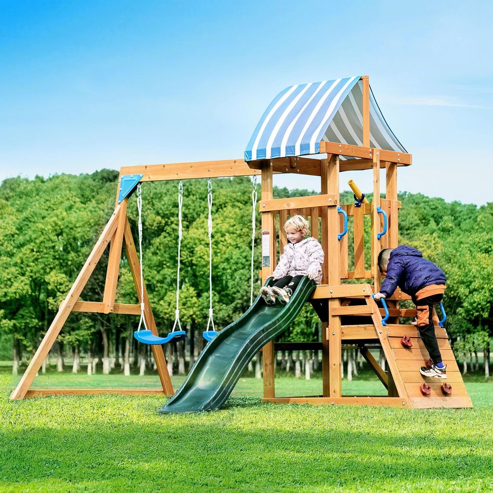 Kids Outdoor Slide - Swing ts or ackyard, Wooden Swing