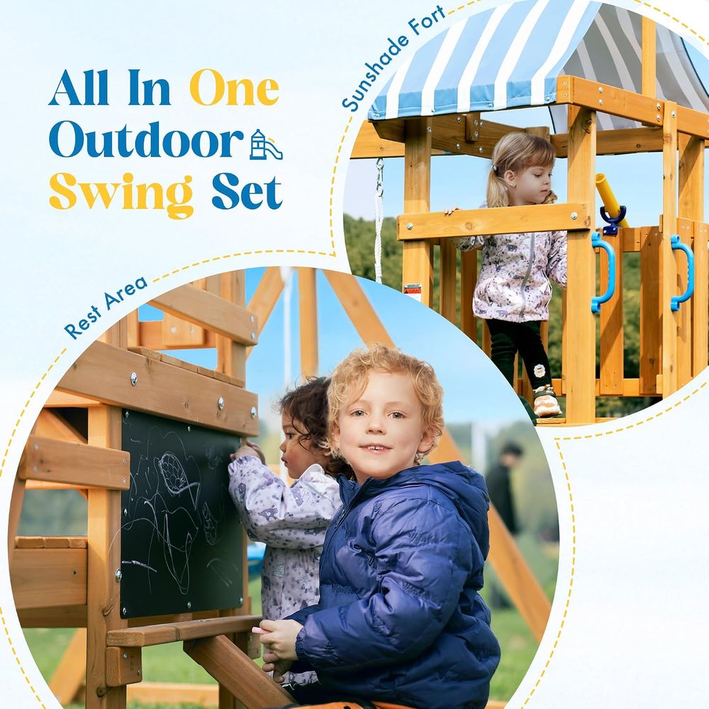 Swing ts or ackyard, Wooden Sw - Kids Outdoor Slide recension och pris