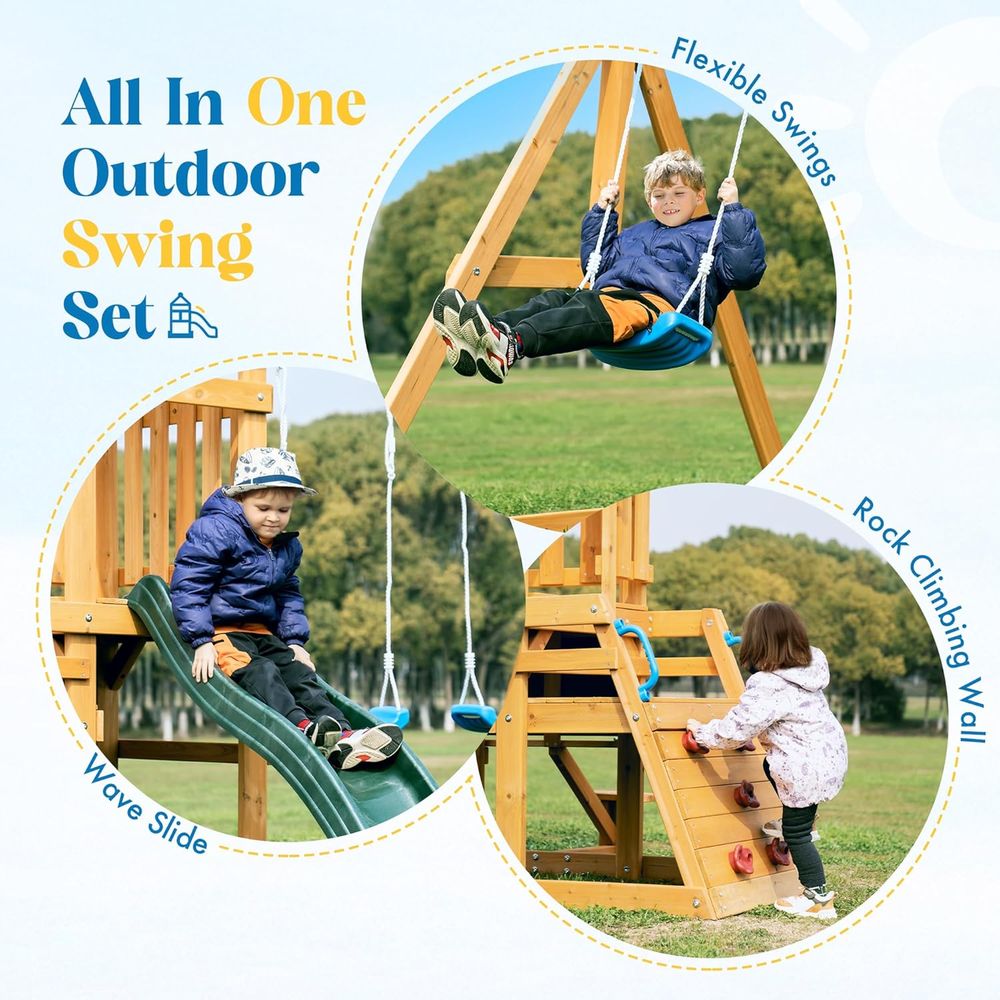 Swing ts or ackyard, Wooden Sw - Kids Outdoor Slide recension och pris